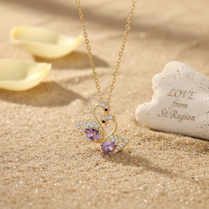 Purple Crystal & Cubic Zirconia 18K Gold-Plated Swan Pendant Necklace - Street Region
