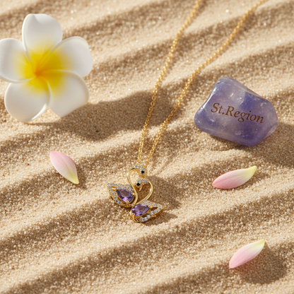 Purple Crystal & Cubic Zirconia 18K Gold-Plated Swan Pendant Necklace - Street Region