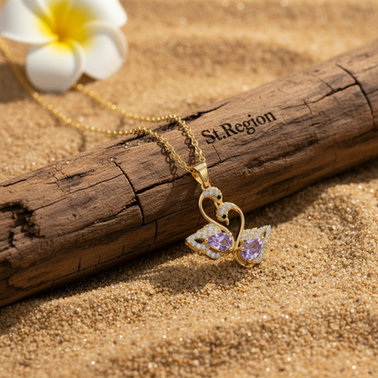Purple Crystal & Cubic Zirconia 18K Gold-Plated Swan Pendant Necklace - Street Region