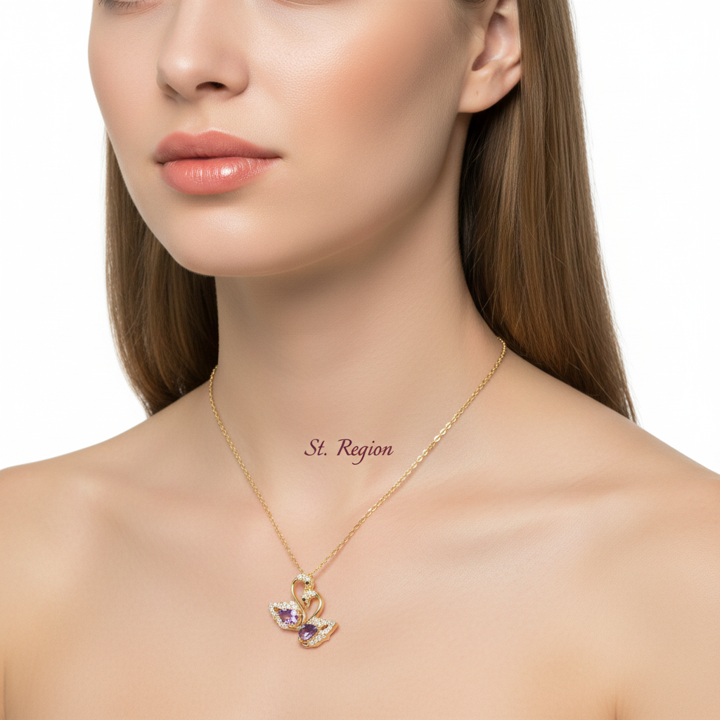 Purple Crystal & Cubic Zirconia 18K Gold-Plated Swan Pendant Necklace - Street Region