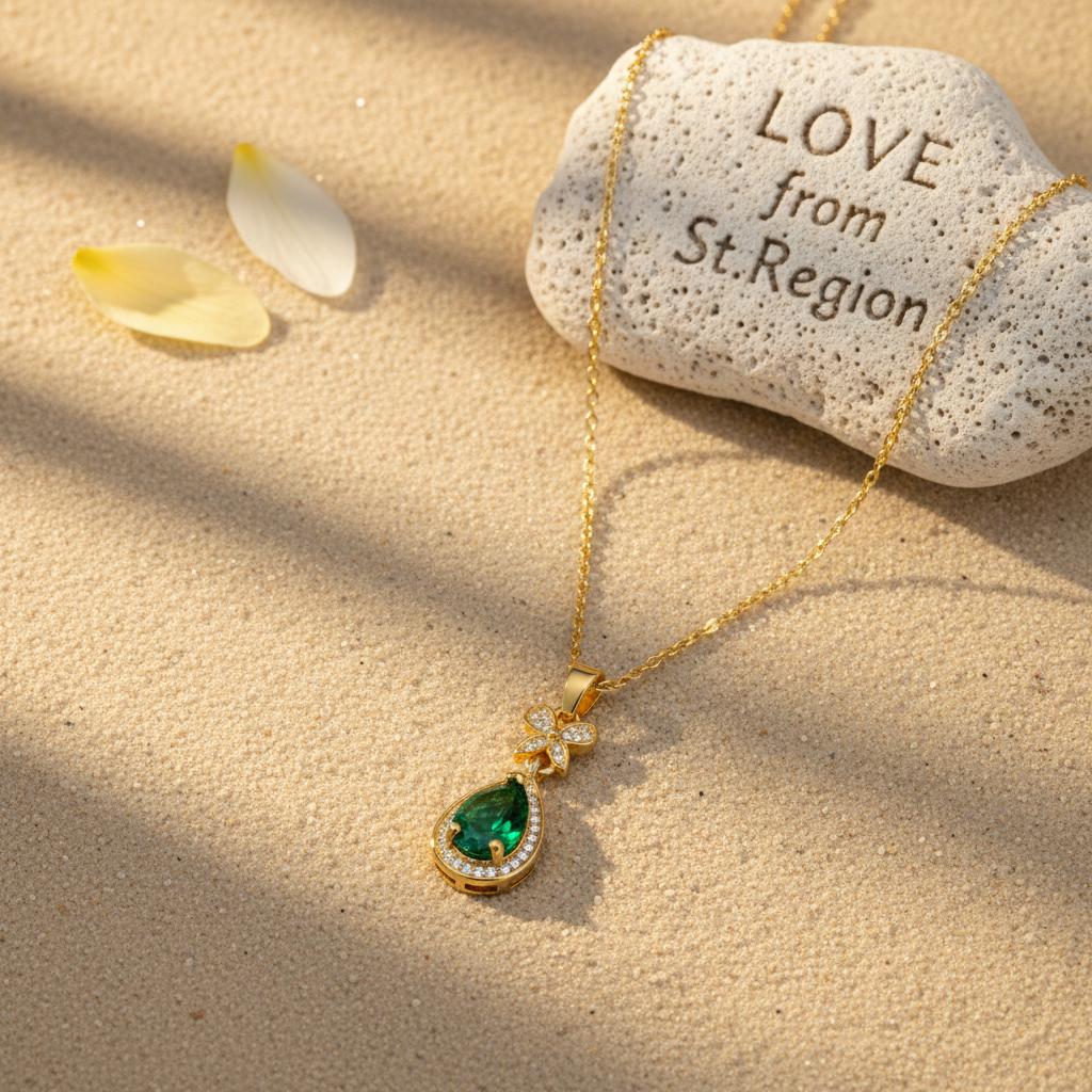 Green Crystal and Cubic Zirconia Butterfly Drop Pendant Necklace, pendant necklace for women, front view