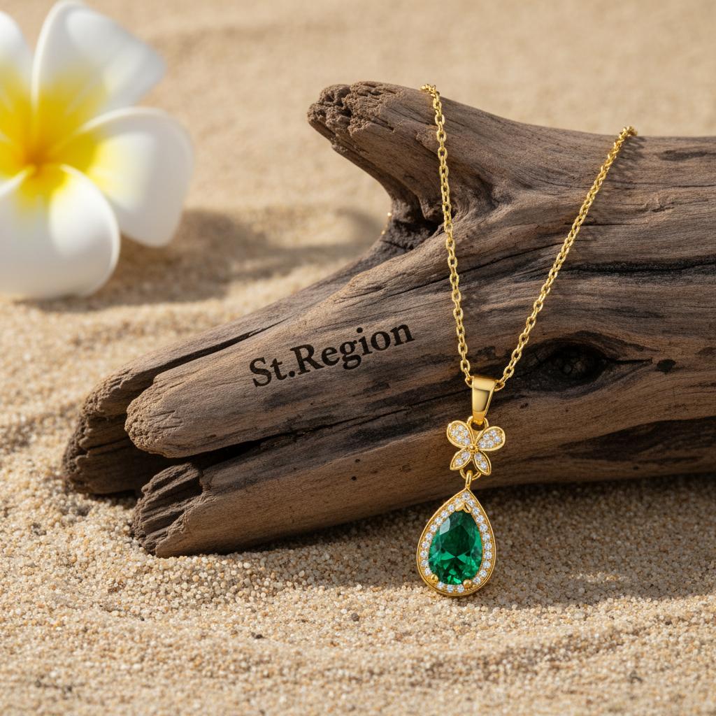 Green Crystal and Cubic Zirconia Butterfly Drop Pendant Necklace, pendant necklace for women, detail close-up