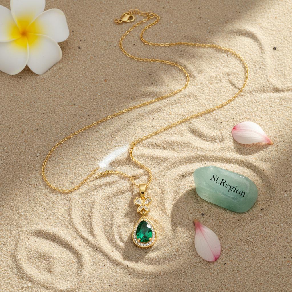 Green Crystal and Cubic Zirconia Butterfly Drop Pendant Necklace, pendant necklace for women, lifestyle look