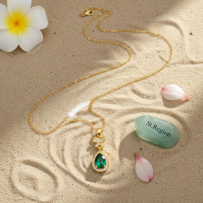 Green Crystal and Cubic Zirconia Butterfly Drop Pendant Necklace, pendant necklace for women, lifestyle look