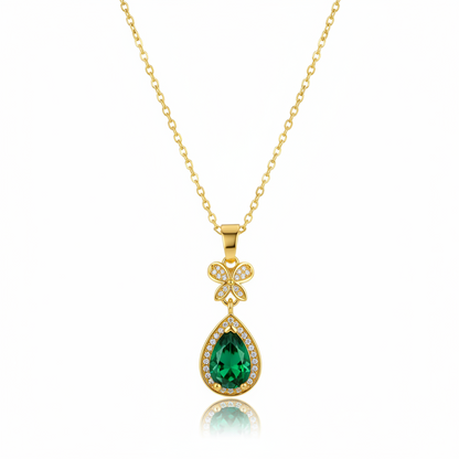 Green Crystal & Cubic Zirconia Butterfly Drop Pendant Necklace - Street Region