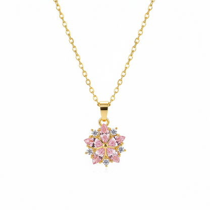 Pink Crystal & Cubic Zirconia Flower Pendant Necklace - Street Region