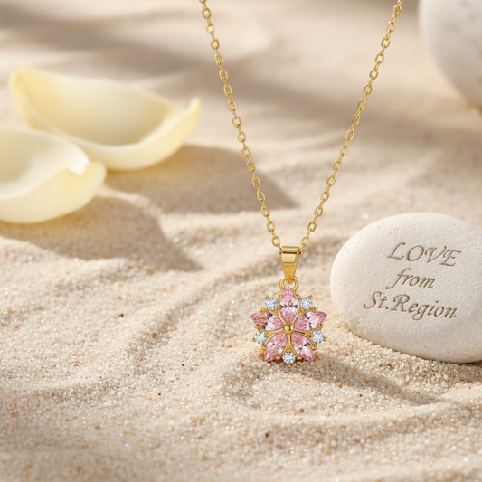 Pink Crystal & Cubic Zirconia Flower Pendant Necklace - Street Region