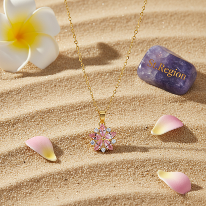Pink Crystal & Cubic Zirconia Flower Pendant Necklace - Street Region
