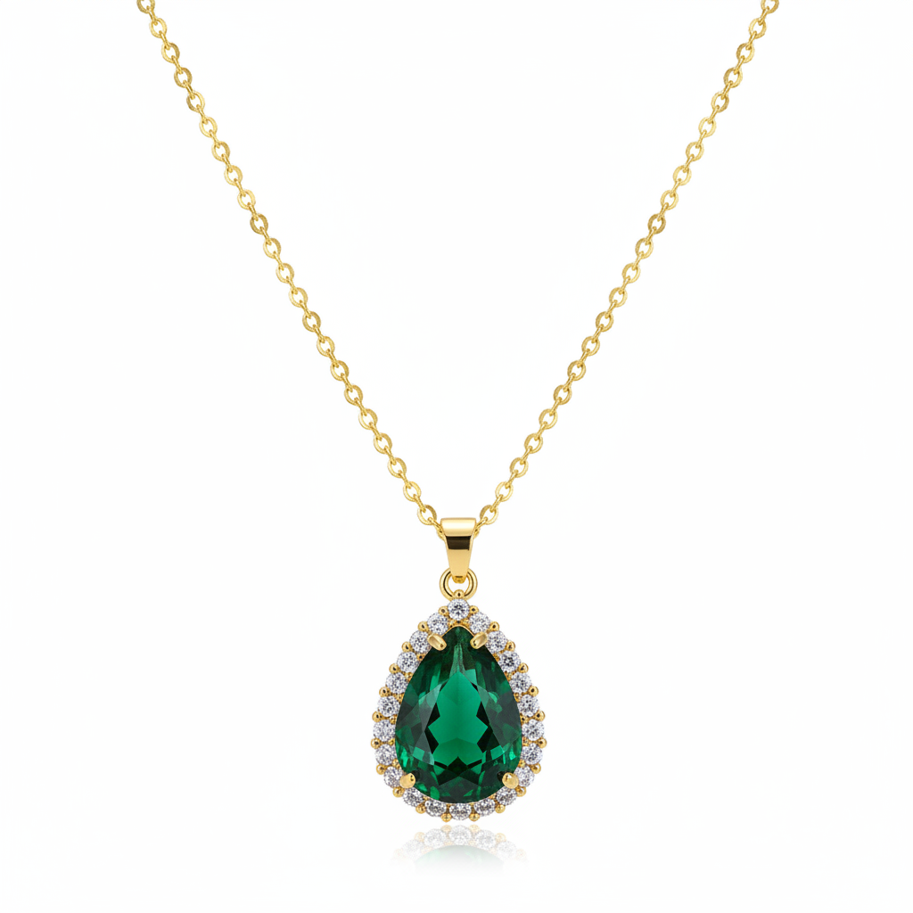 Green Crystal & Cubic Zirconia Drop Pendant Necklace - Street Region