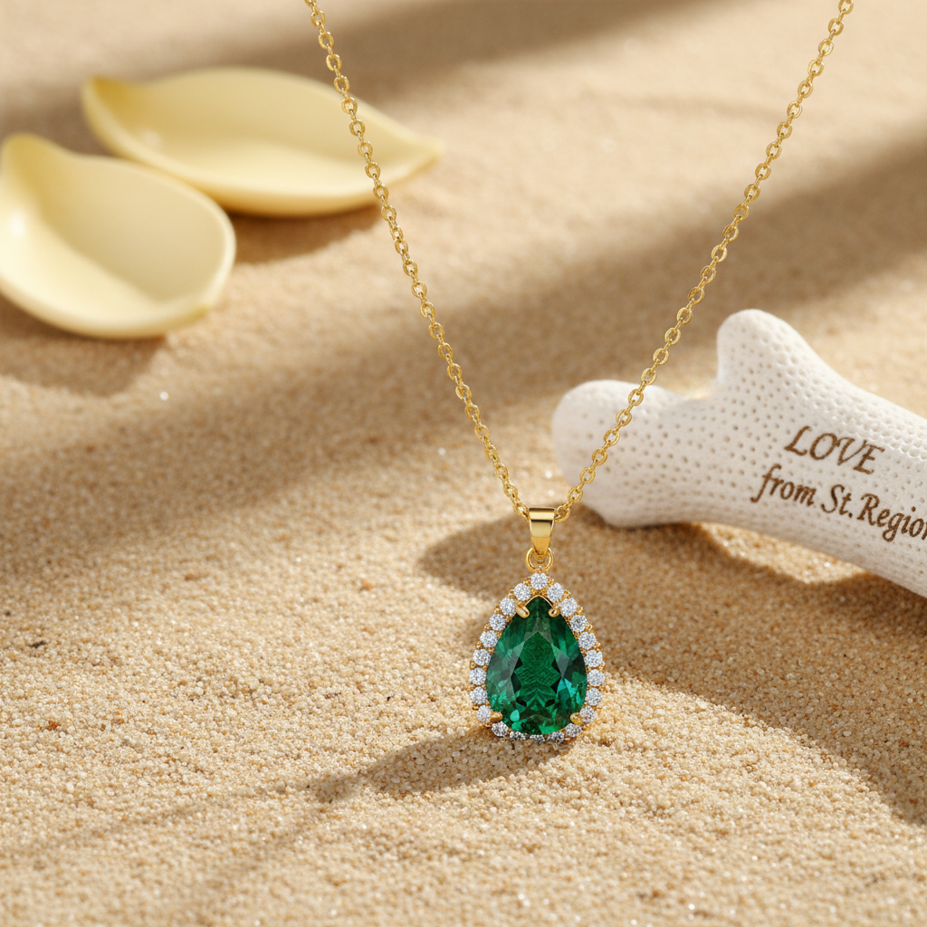Green Crystal & Cubic Zirconia Drop Pendant Necklace - Street Region