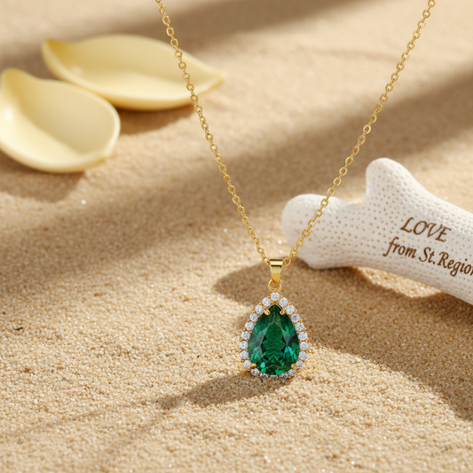 Green Crystal & Cubic Zirconia Drop Pendant Necklace - Street Region