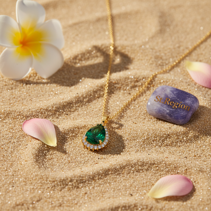 Green Crystal & Cubic Zirconia Drop Pendant Necklace - Street Region