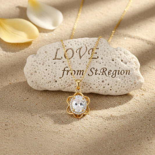Crystal & Cubic Zirconia 18K Gold-Plated Oval Flower Pendant Necklace