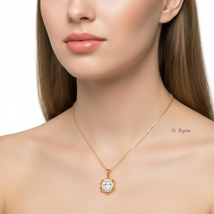 Crystal and Cubic Zirconia 18K Gold-Plated Oval Flower Pendant Necklace, gold pendant necklace for women, styled look