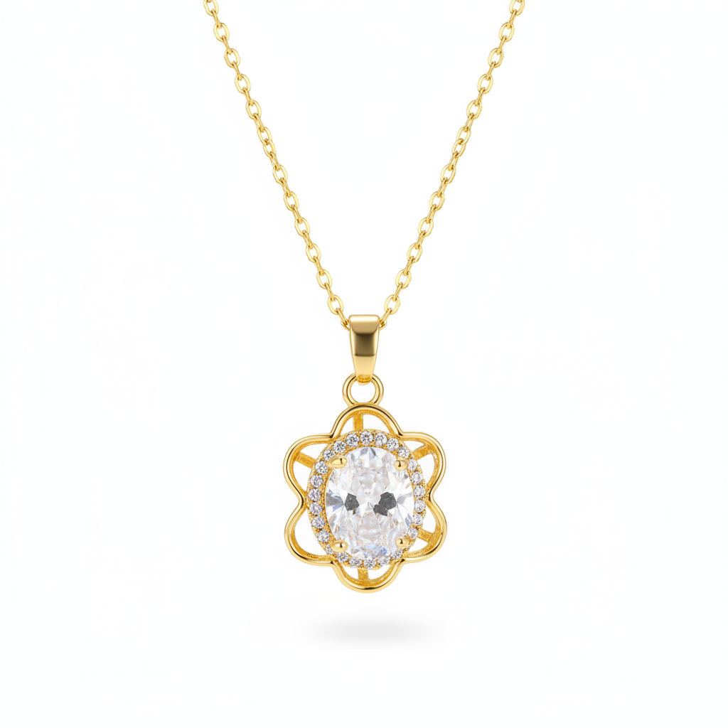 Crystal & Cubic Zirconia 18K Gold-Plated Oval Flower Pendant Necklace - Street Region