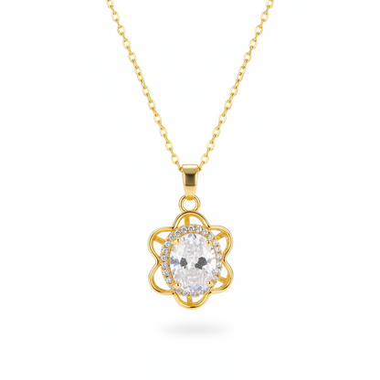 Crystal & Cubic Zirconia 18K Gold-Plated Oval Flower Pendant Necklace - Street Region