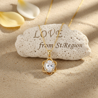 Crystal & Cubic Zirconia 18K Gold-Plated Oval Flower Pendant Necklace - Street Region