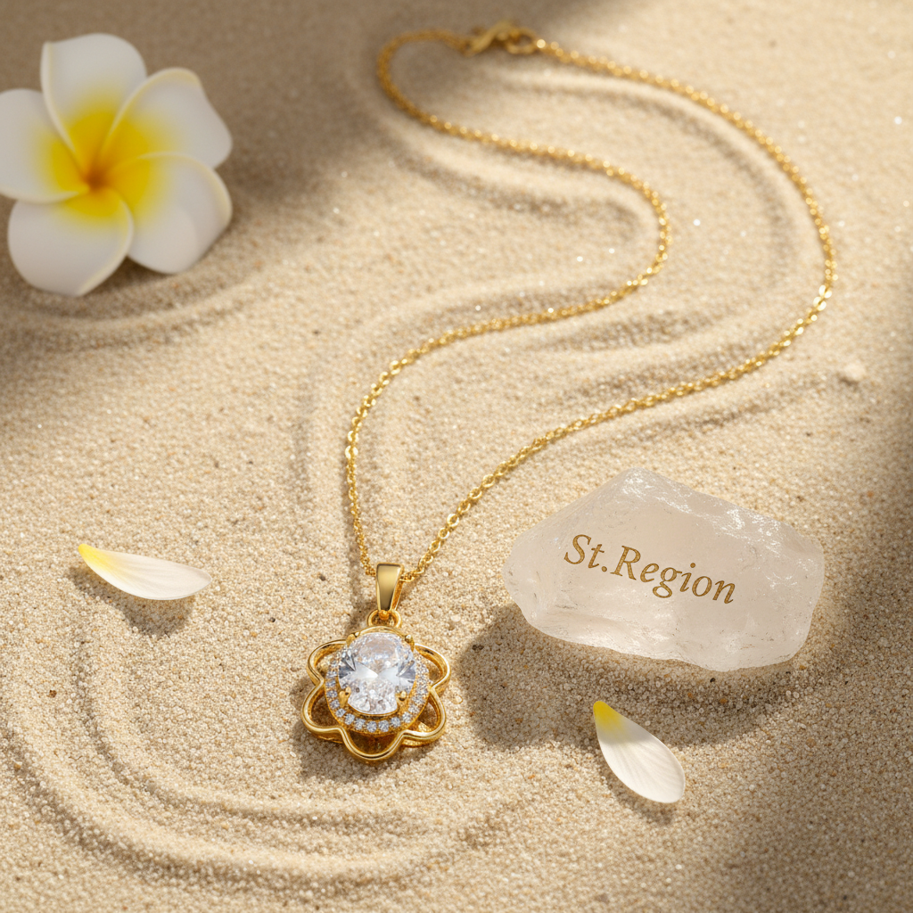 Crystal & Cubic Zirconia 18K Gold-Plated Oval Flower Pendant Necklace - Street Region