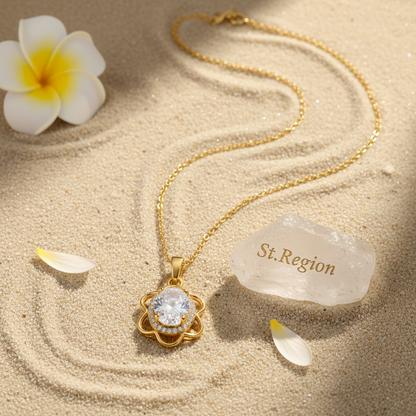 Crystal & Cubic Zirconia 18K Gold-Plated Oval Flower Pendant Necklace - Street Region