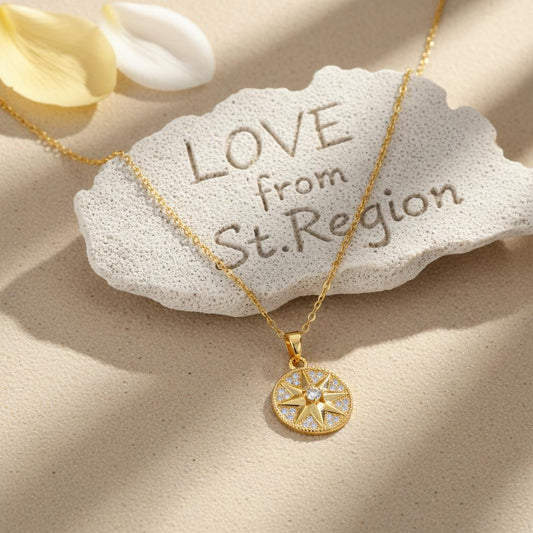 Cubic Zirconia & 18K Gold-Plated Star Round Pendant Necklace