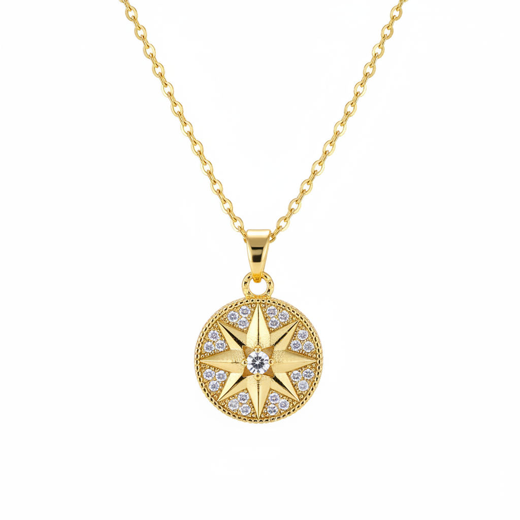 Cubic Zirconia & 18K Gold-Plated Star Round Pendant Necklace - Street Region