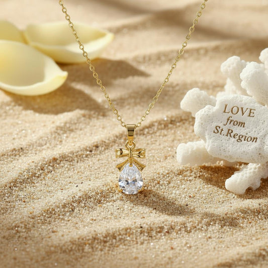 Pear-Cut Crystal & 18K Gold-Plated Bow Pendant Necklace