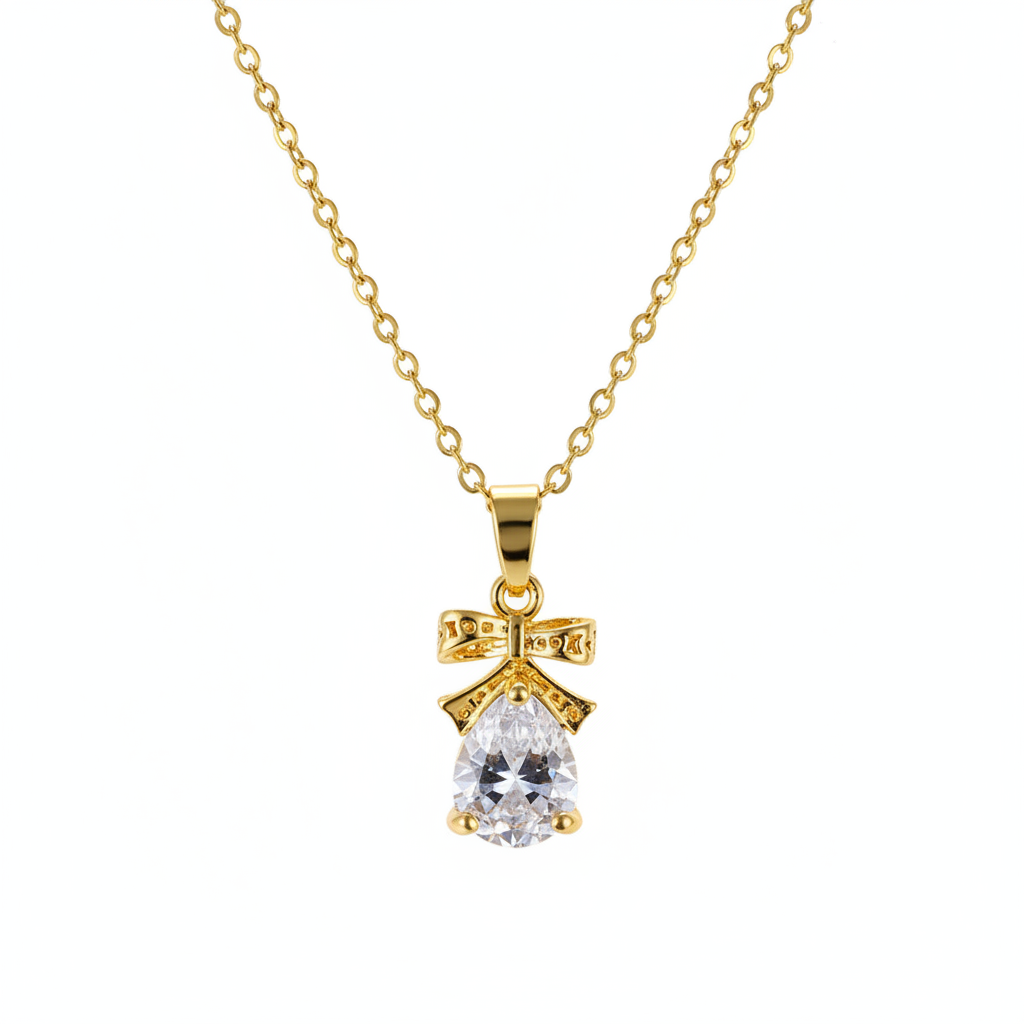 Pear-Cut Crystal & 18K Gold-Plated Bow Pendant Necklace - Street Region