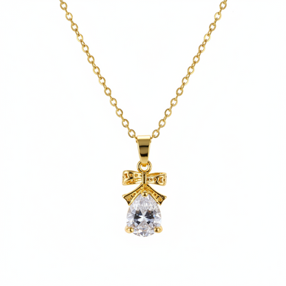 Pear-Cut Crystal & 18K Gold-Plated Bow Pendant Necklace - Street Region