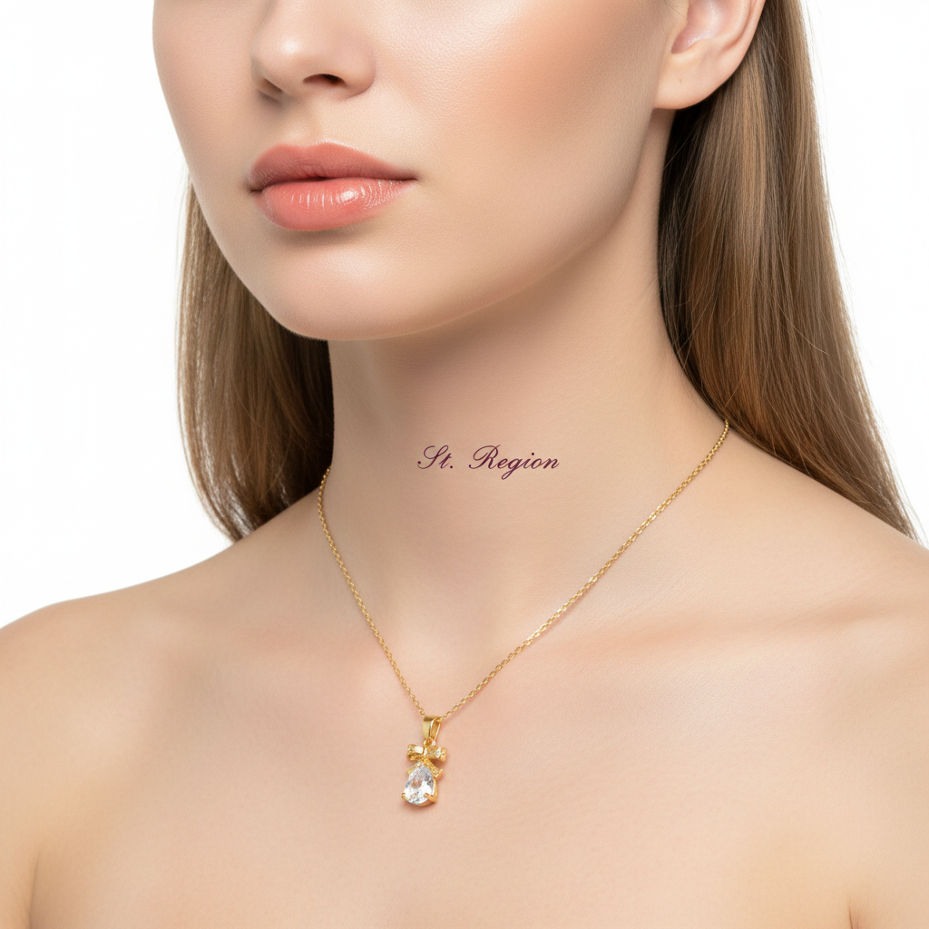 Pear-Cut Crystal & 18K Gold-Plated Bow Pendant Necklace - Street Region