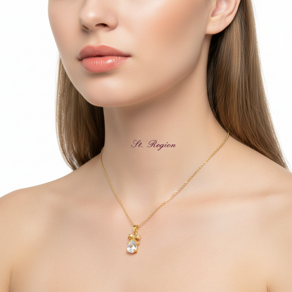 Pear-Cut Crystal & 18K Gold-Plated Bow Pendant Necklace - Street Region