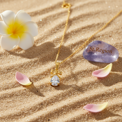 Pear-Cut Crystal & 18K Gold-Plated Bow Pendant Necklace - Street Region
