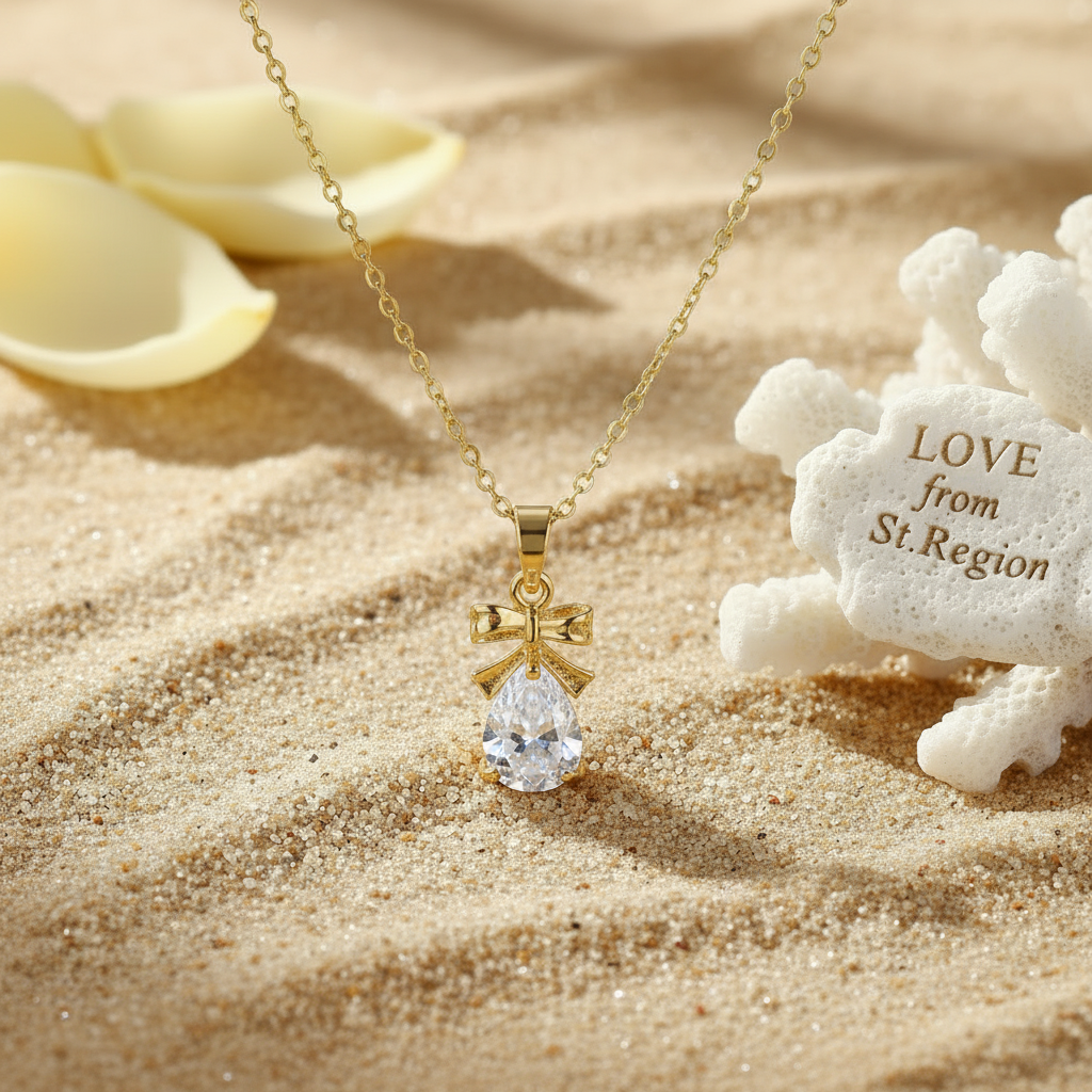 Pear-Cut Crystal & 18K Gold-Plated Bow Pendant Necklace - Street Region