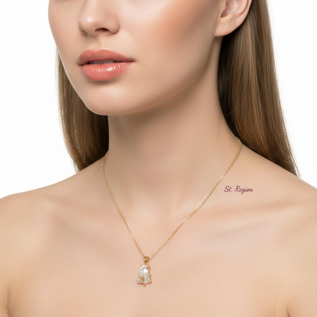 Crystal and 18K Gold-Plated Branch Pendant Necklace, gold pendant necklace for women, dainty minimalist design, styled look