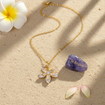 Crystal and 18K Gold-Plated Leaf Pendant Necklace, gold pendant necklace for women, elegant gift for her, lifestyle look