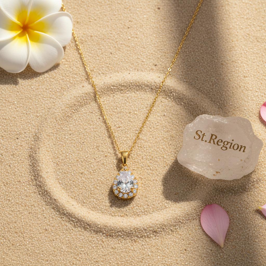 Crystal and Cubic Zirconia 18K Gold-Plated Teardrop Pendant Necklace, gold pendant necklace for women, lifestyle look