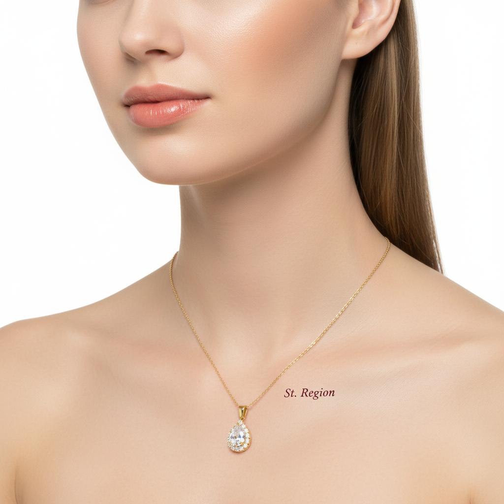 Crystal and Cubic Zirconia 18K Gold-Plated Teardrop Pendant Necklace, gold pendant necklace for women, styled look