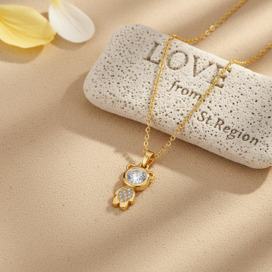 Crystal & 18K Gold-Plated Bear Pendant Necklace