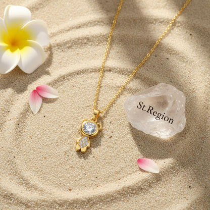 Crystal and 18K Gold-Plated Bear Pendant Necklace, gold pendant necklace for women, everyday style, lifestyle look