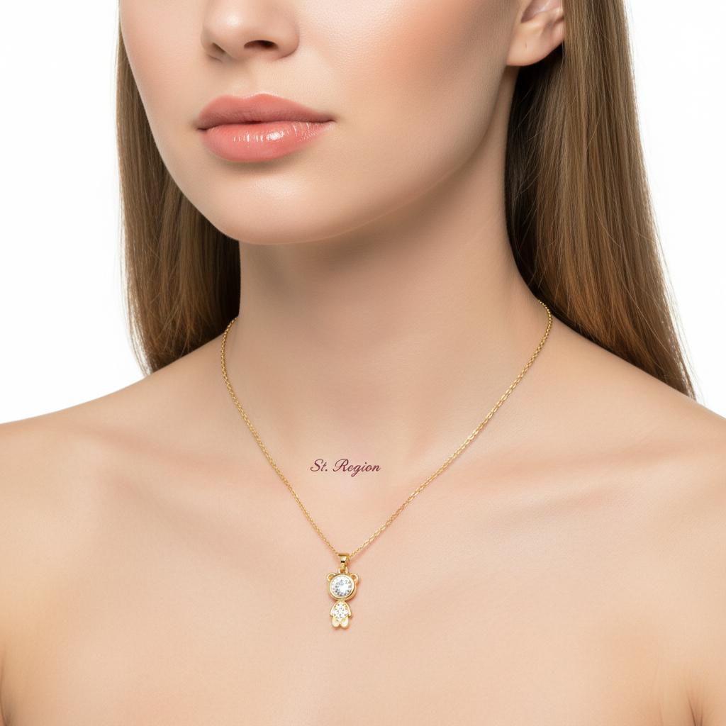 Crystal and 18K Gold-Plated Bear Pendant Necklace, gold pendant necklace for women, everyday style, styled look
