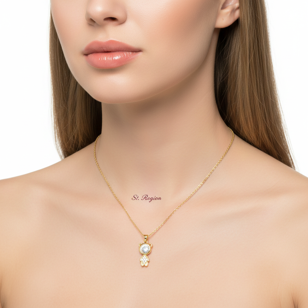 Crystal & 18K Gold-Plated Bear Pendant Necklace - Street Region