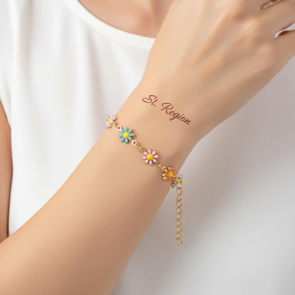 Blue Multicolor Enamel & 18K Gold-Plated Mum Station Bracelet