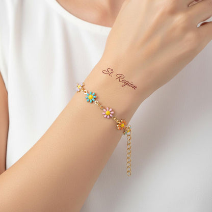 Blue Multicolor Enamel & 18K Gold-Plated Mum Station Bracelet