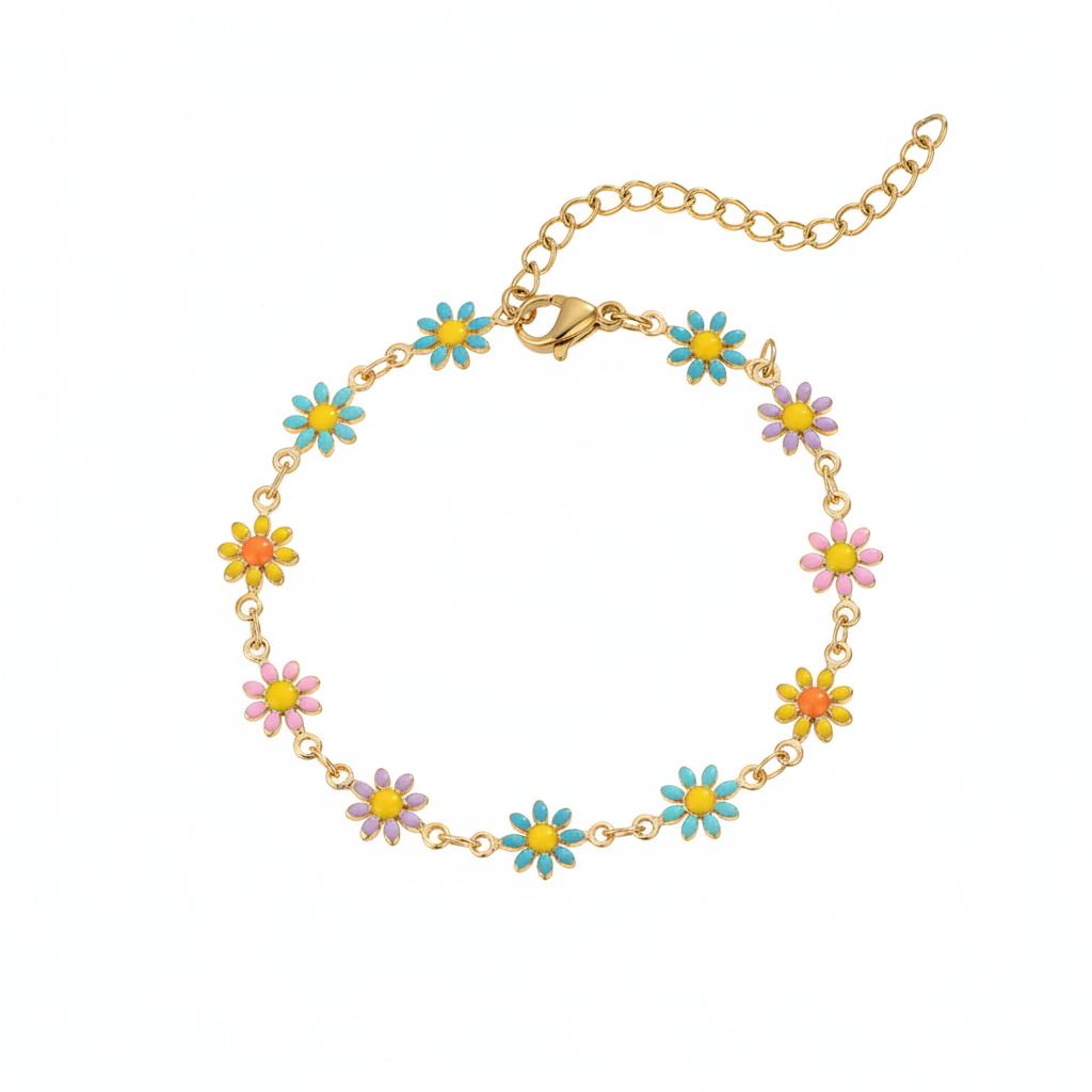 Blue Multicolor Enamel & 18K Gold-Plated Mum Station Bracelet