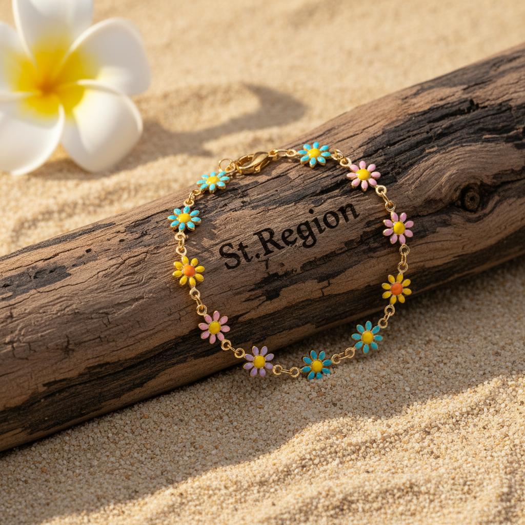 Blue Multicolor Enamel & 18K Gold-Plated Mum Station Bracelet