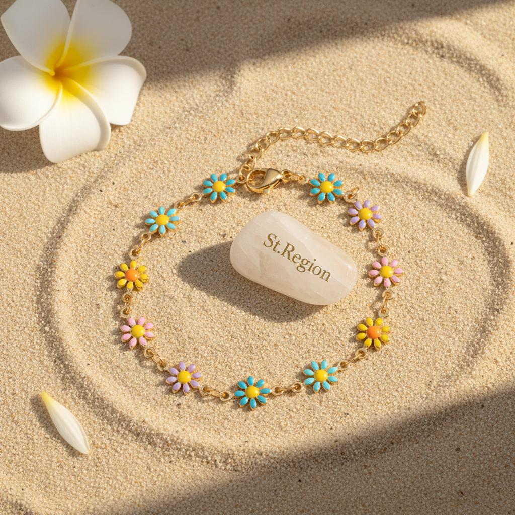 Blue Multicolor Enamel & 18K Gold-Plated Mum Station Bracelet