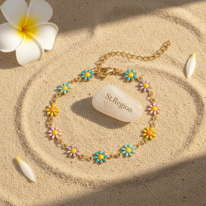 Blue Multicolor Enamel & 18K Gold-Plated Mum Station Bracelet