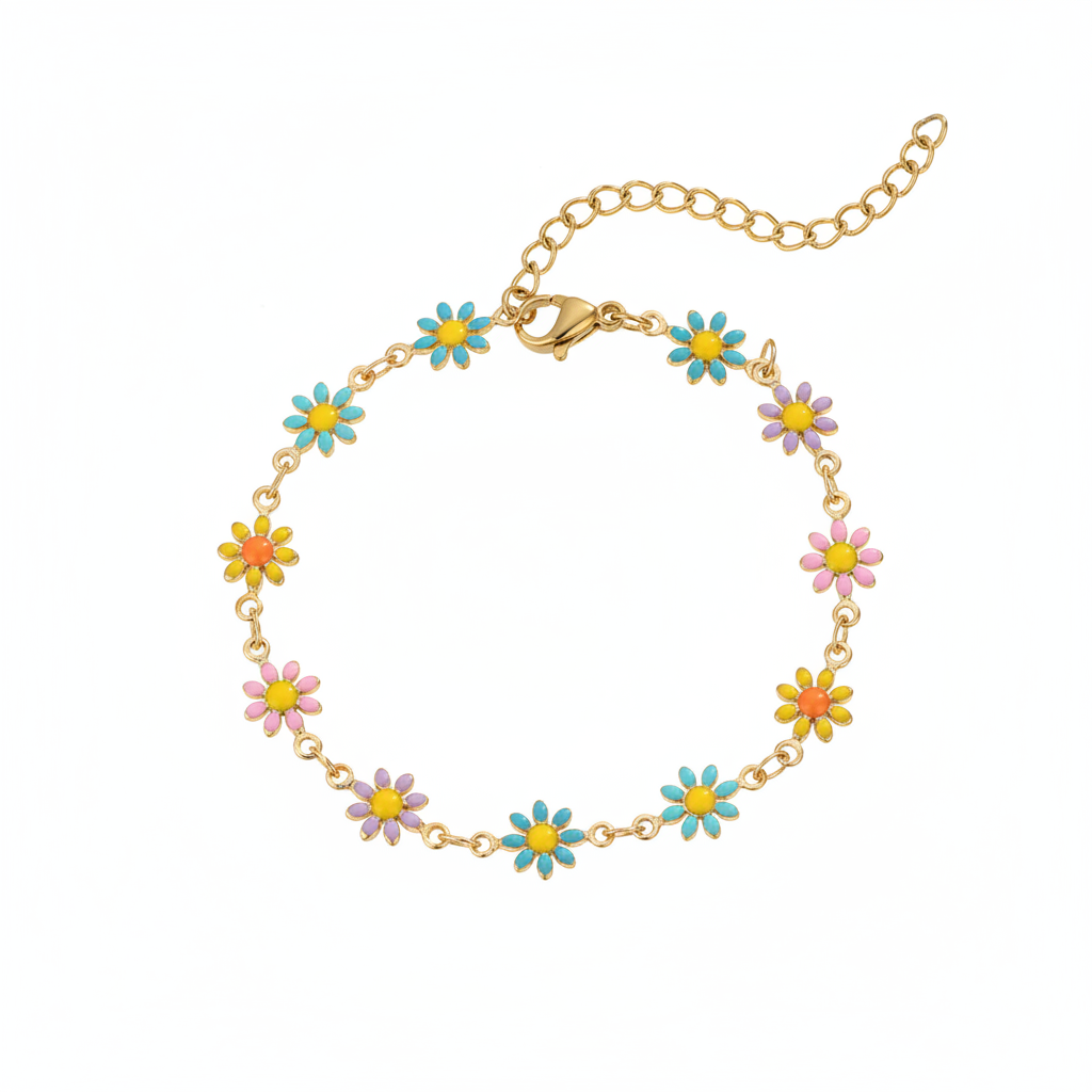 Blue Multicolor Enamel & 18K Gold-Plated Mum Station Bracelet - Street Region