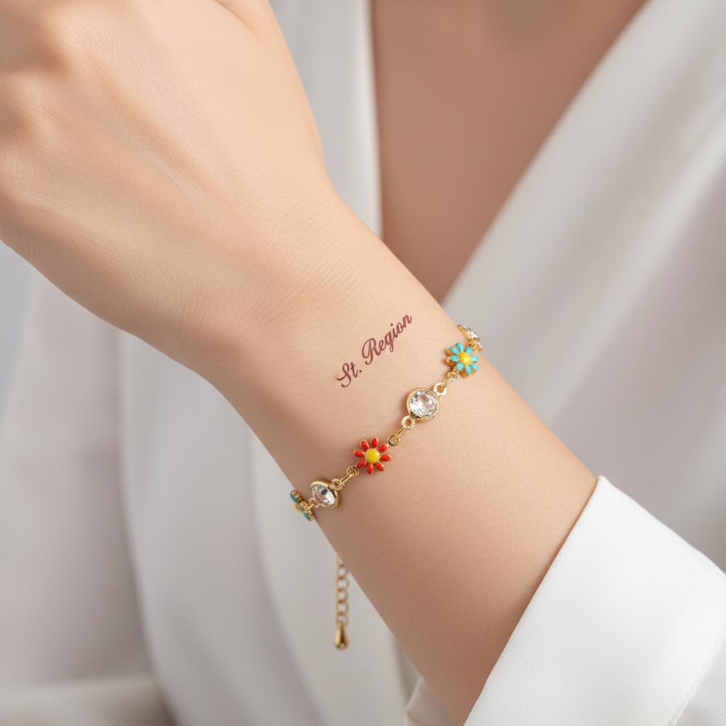 Clear Crystal & Multicolor Enamel 18K Gold-Plated Mum Station Bracelet