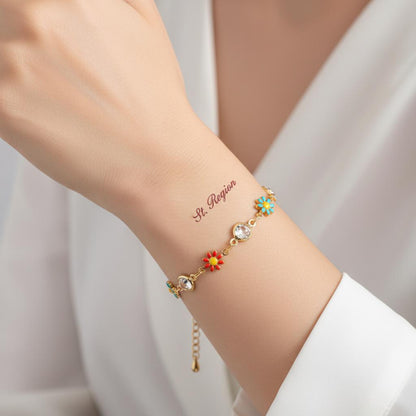 Clear Crystal & Multicolor Enamel 18K Gold-Plated Mum Station Bracelet