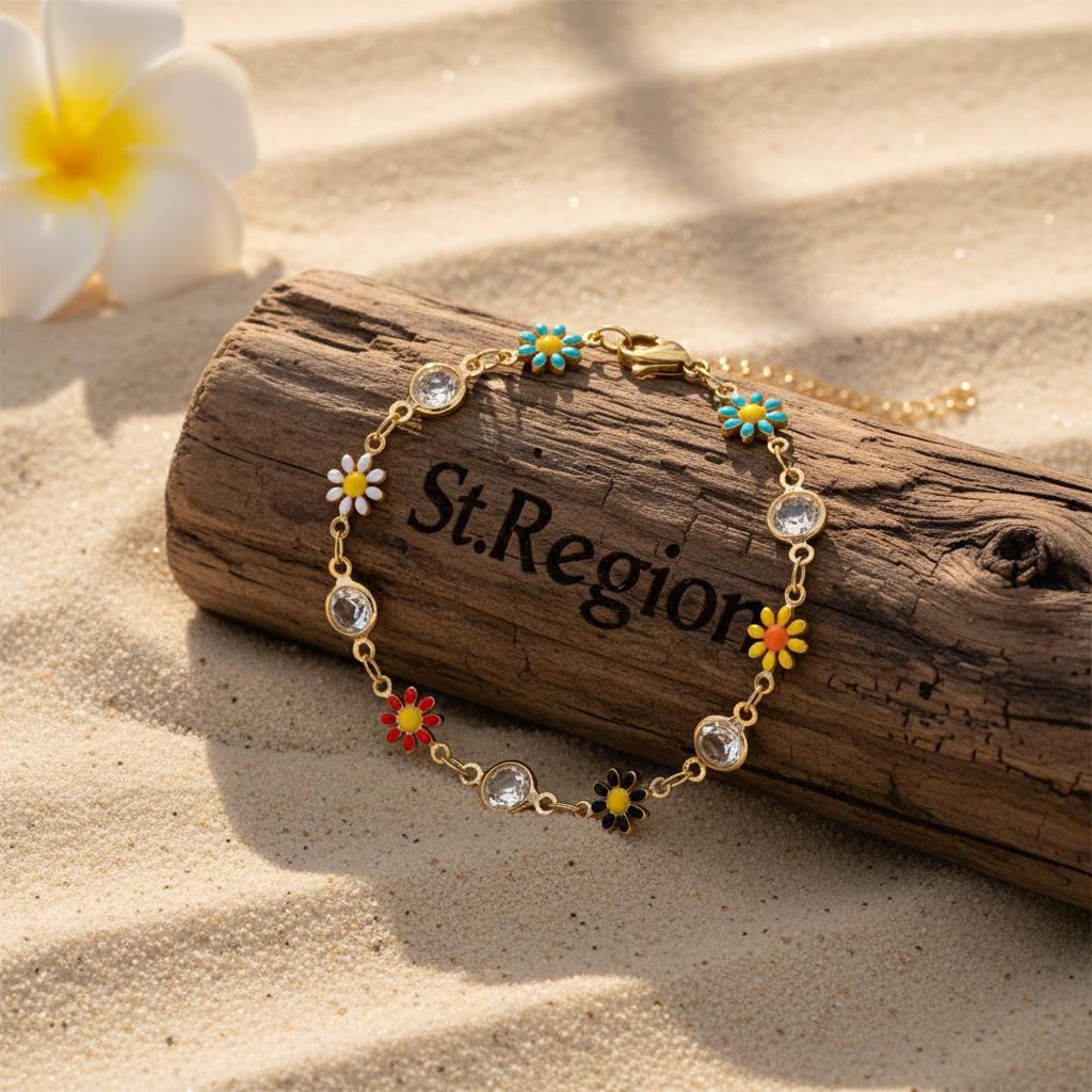 Clear Crystal & Multicolor Enamel 18K Gold-Plated Mum Station Bracelet
